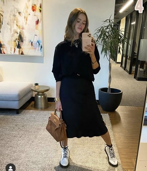 Dresses And Dr Martens Outfit, White Boots Work Outfit, White Doc Martens Outfit Summer, Dr Martens White Boots Outfit, White Docs Outfits, White Dr Martens Outfit, White Doc Martens Outfit, All Black Fit, Valeria Lipovetsky