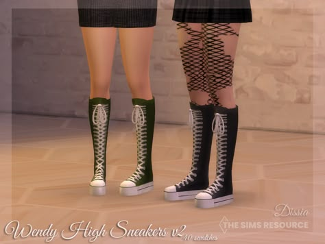 Dissia's Wendy High Sneakers v2 (Platform) Converse High Heels, Maxis Match Cc Folder, Sims Shoes, Knee High Converse, Converse Boots, Sims Stories, Cc Shoes, Sims 4 Cc Shoes, Y2k Shoes