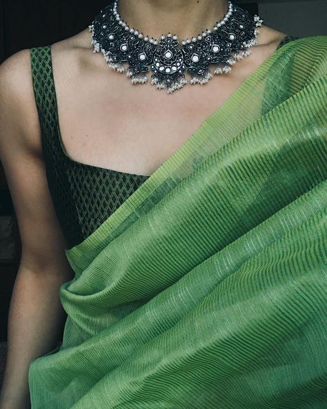 oxidised jewellery for pre-wedding functions Square Neck Jewelry, Square Neck Dress Jewelry, Blouse Designs Latest Square Neck, Square Neck Jewelry Ideas, Deep Square Neck Blouse, Square Saree Blouse, Saree Accessories Jewellery, Blouse Square Neck Designs, Blouse Designs Square Neck