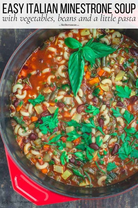 Vegetarian Minestrone Soup Italian Minestrone Soup Recipe, Italian Minestrone Soup, Vegetarian Minestrone Soup, Easy Bean Recipes, Sopa Minestrone, Healthy Beans, Minestrone Soup Recipe, The Mediterranean Dish, Bean Pasta