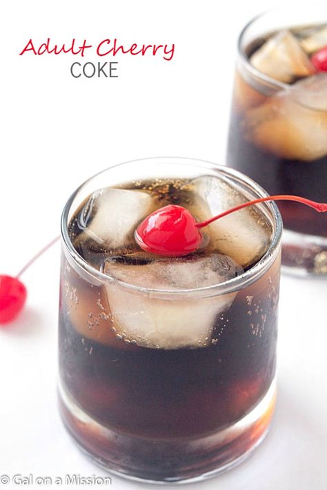 Adult Cherry Coke - Infused with the right amount of cherry flavorings! Let's crack open an ice cold coke and enjoy it with friends and family! Coke Recipes, Berry Sangria, Cherry Coke, Boozy Brunch, Boozy Drinks, Cherry Cola, Delicious Cocktails, Alcohol Recipes, Adult Drinks