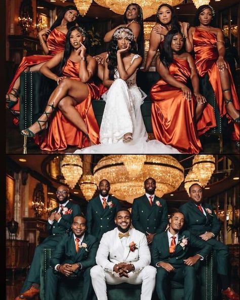 Black People Weddings, Brown Wedding Themes, Africa Wedding, No Competition, Burnt Orange Weddings, Orange Bridesmaid Dresses, Wedding Portrait Poses, Dream Wedding Decorations, Emerald Green Weddings