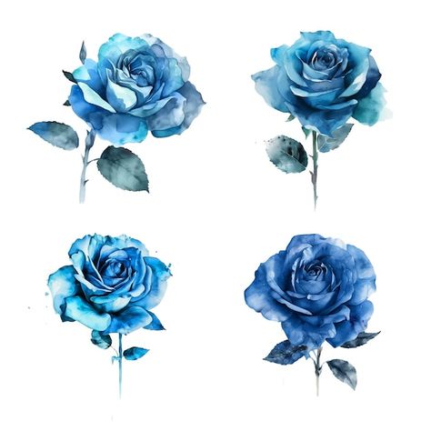 Blue rose watercolor paint collection | Premium Vector #Freepik #vector #rose #blue-flower #sprays #flower Blue Rose Drawing, Blue Rose Painting, Blue Rose Watercolor, Vector Rose, Paint Collection, Blue Drawings, Rose Watercolor, Garden Drawing, Rose Drawing