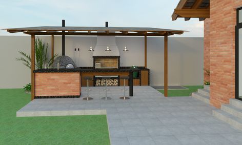 Diseño de Parrilla tipo Argentina - Diseño de terrazas y parrillas Barbacoa Exterior, Outdoor Barbeque, Outdoor Fireplace Patio, Backyard Fireplace, House Shed, Outdoor Kitchen Patio, Garden Deco, Patio Makeover, House Outside Design