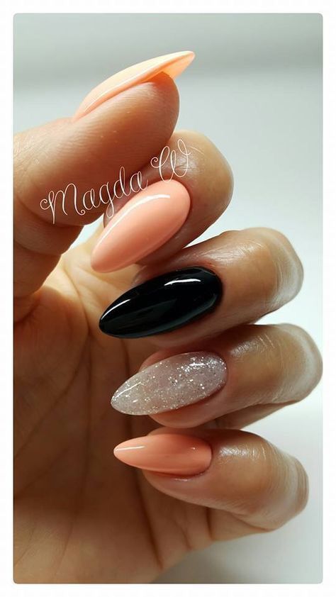 Acrylic Ideas, Manicure Nail Designs, Almond Nails Designs, Almond Acrylic Nails, Super Nails, Black Nail, Gorgeous Nails, Nails Acrylic, Nail Manicure