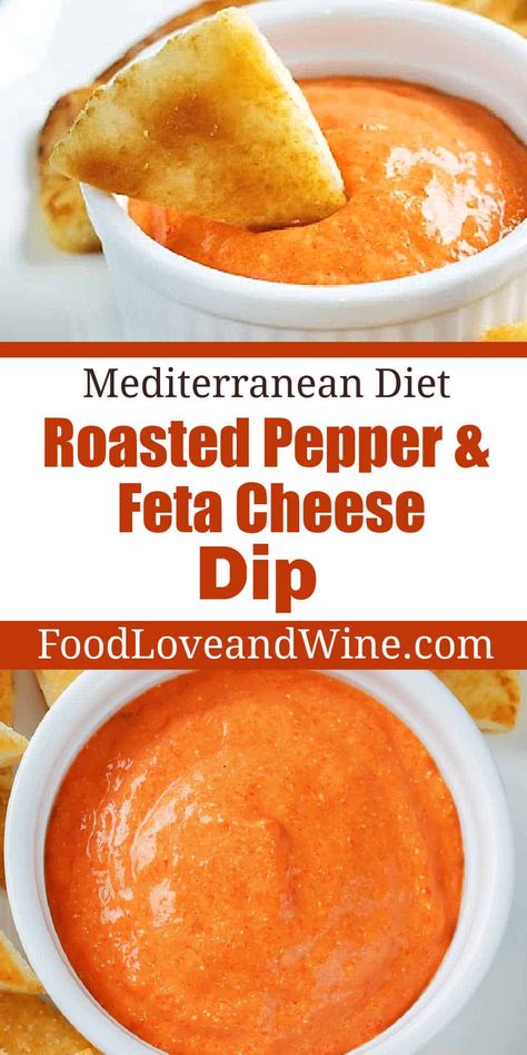 Mediterranean Diet Feta and Pepper Dip, perfect recipe for holiday parties, snacks, tailgates, or as an appetizer. Mediterranean Party Food, Mediterranean Snacks, Mediterranean Appetizers, Mediterranean Diet Snacks, Pepper Dip, Mediterranean Recipes Healthy, Mediterranean Diet Recipes Dinners, Mediterranean Diet Meal Plan, Easy Mediterranean Diet Recipes