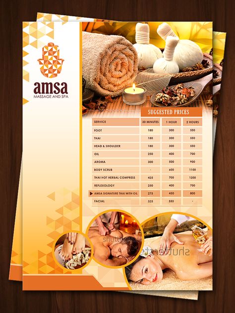 Create a menu page for a nice massage and spa in Bangkok by Rose'' Menu Spa, Spa Menu, Business Advertising, Bangkok, Massage, Spa