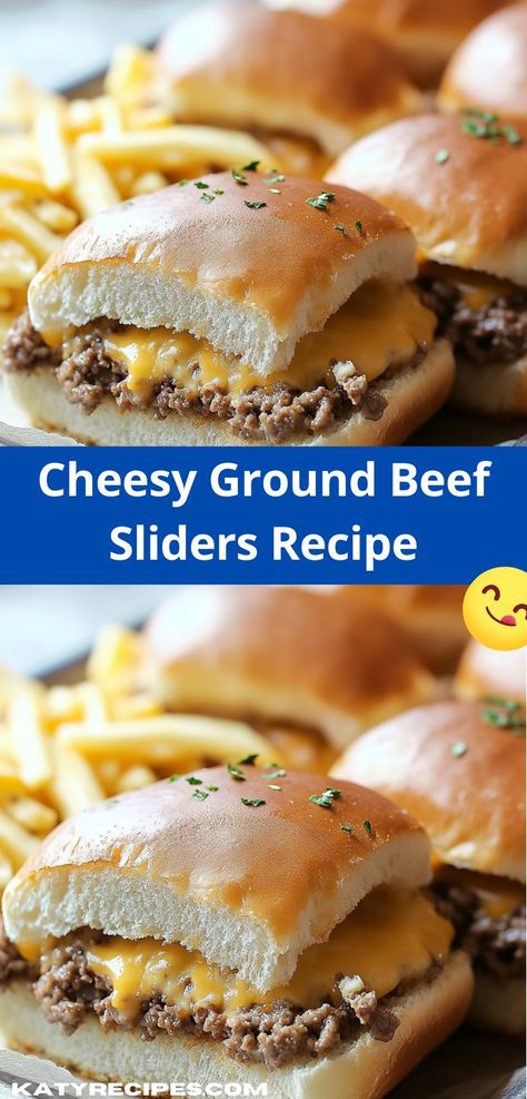 These Cheesy Ground Beef Sliders make for an easy and delicious meal. With flavorful beef patties and melted cheese, they’re perfect for gatherings or a cozy dinner at home. Sliders Ground Beef, Dinner Ideas For Parties, Dinner Ideas Fun, Sliders For A Crowd, Family Dinner Ideas Healthy, Easy Dinner Ideas For Two, Ground Beef Sliders, Cheesy Burger, Fun Dinner Ideas