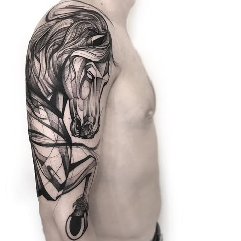 Tattoo artist Frank Carrilho authors Chaotic Blackwork tattoo | Portugal Pegasus Tattoo, Cross Stitch Tattoo, Horse Tattoo Design, Stitch Tattoo, Tattoo Prices, B Tattoo, Horse Tattoo, Leg Tattoo, Black Work