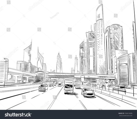 Dubai Sketch, Dubai Drawing, City Artwork, Drawing Competition, City Sketch, Dubai United Arab Emirates, Dubai City, Urban Sketching, Arab Emirates