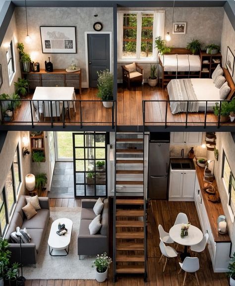 Mezzanine House Design, Loft House Design, Tiny House Loft, Tiny House Floor Plans, Small House Design Plans, Loft House, Tiny House Decor, Dream House Rooms, Tiny House Interior