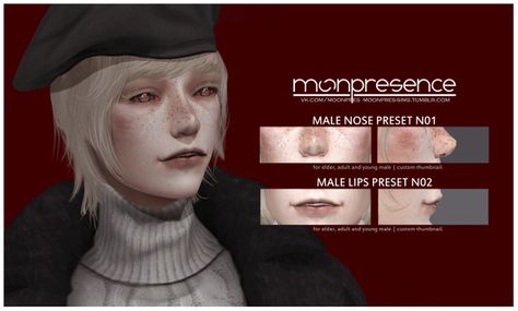 MALE NOSE PRESET N01, MALE LIPS PRESET N02 | ᴍᴏᴏɴ ᴘʀᴇsᴇɴᴄᴇ on Patreon Preset Sims 4, Male Lips, Male Nose, The Sims 4 Skin, Play Sims 4, Sims 4 Anime, Cc Mods, Sims 4 Cc Makeup, Sims 4 Game Mods