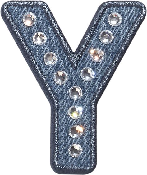 Denim Rhinestone Letter Patch Y Aesthetic Letter, Mickey Mouse Luggage, Denim Rhinestone, Denim Aesthetic, Scrapbook Letters, Letter Patches, Aesthetic Letters, Texture Graphic Design, Rhinestone Letters