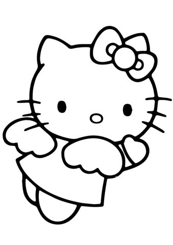 Hello Kitty Angel, Hello Kitty Coloring Pages, Kitty Coloring Pages, Angel Coloring Pages, Hello Kitty Colouring Pages, Coloring Page Free Printable, Hello Kitty Tattoos, Valentine Coloring Pages, Kitty Coloring