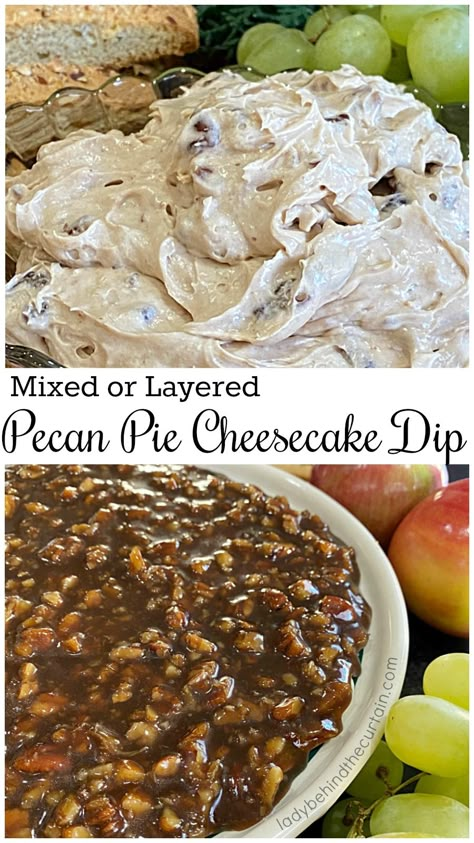 Pecan Pie Cheesecake Dip: Pecan pie filling poured on top of no bake cheesecake make for the perfect excuse to eat pie before dinner. This light and creamy Pecan Dip Cream Cheese, Pecan Pie Dip Recipe, Pecan Pie Dip, Pecan Dip, Dip Sauces, Drink Cafe, No Bake Cheesecake Filling, Recipe With Cream Cheese, Pie Dip