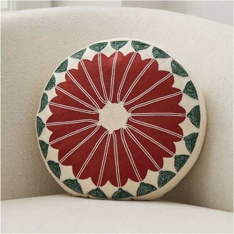 Round Pillow, Key Details, West Elm, Holiday Celebration, Festive Christmas, Winter Decor, Red Green, Christmas Party, Shells