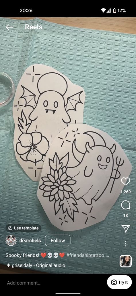 Sister Tattoos Halloween, Ghost Tattoos Best Friends, Two Matching Tattoos, Matching Sister Tattoos Halloween, Matching Halloween Tattoos For Best Friends, Best Friend Tattoos Halloween, Spooky Sister Tattoos, Send It Tattoo, Friend Ghost Tattoos