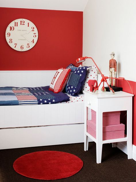 Interior | Children's Room | Red Wall | Red Accents Red Bedroom Ideas For Boys, Red Bedroom Ideas, Boy Room Red, Bedroom Ideas For Boys, Cool Kids Rooms, Red Bedroom, Toddler Boys Room, Child Room, Kids Interior Room