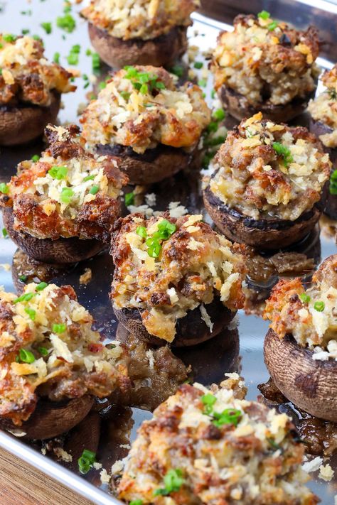 Spicy Stuffed Mushrooms, Stuffed Mushrooms With Spicy Pepper, Chorizo Stuffed Mushrooms, Sausage Stuffed Mushrooms Easy, Chorizo Stuffed Portobello Mushrooms, Stuffed Mushroom Recipes, Dinner Party Appetizer, Pioneer Woman Sausage Stuffed Mushrooms, Recipes Spicy