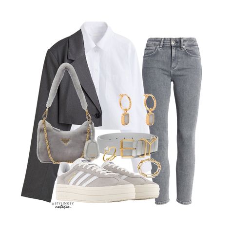 Designer Gray Shoulder Bag, Platform Gazelle, Luxury Silver Gucci Shoulder Bag, Grey Gazelle, Grey Bag Outfit, Gucci Bag With Silver-tone Hardware For Everyday Use, Chic Gucci Bag With Silver-tone Hardware, Ootd Moodboard, Adidas Bold