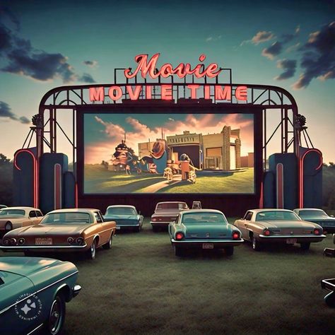 Old Drive In Theater, Theatre Moodboard, Vintage Drive In Movie, Drive Inn Movies, Movie Theater Aesthetic, Album Art Ideas, Retro Cinema, 60s Vibes, Drive In Movie Theater