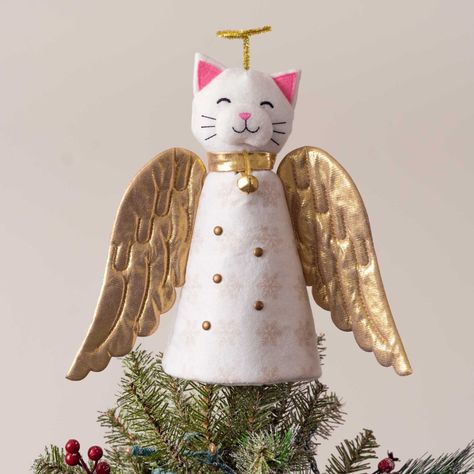 Artisan Christmas Tree Toppers Golden Angel Wings, Diy Tree Topper, Golden Angel, Christmas Tree Angel, Diy Christmas Tree Topper, Cat Christmas Tree, Cat Christmas Ornaments, Angel Cat, Christmas Keepsakes