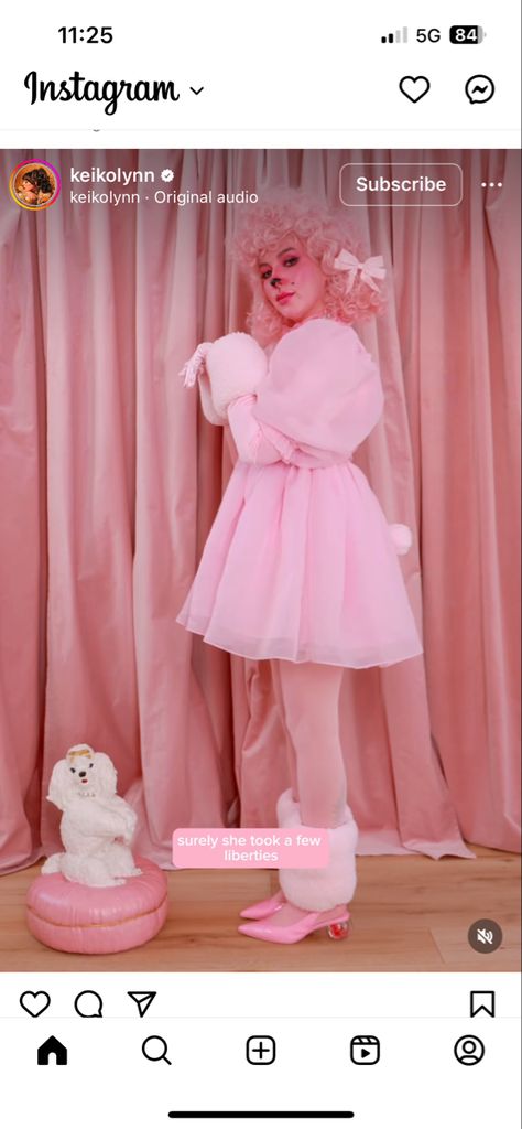 Dog Costume For Women, Vintage Costumes Ideas, Pink Hair Costume Ideas Halloween, Poodle Costume Women, Blonde Fits, Poodle Halloween Costumes, Poodle Dog Costume, Pink Fantasy Cosplay Costume For Halloween, Pink Poodle Costume