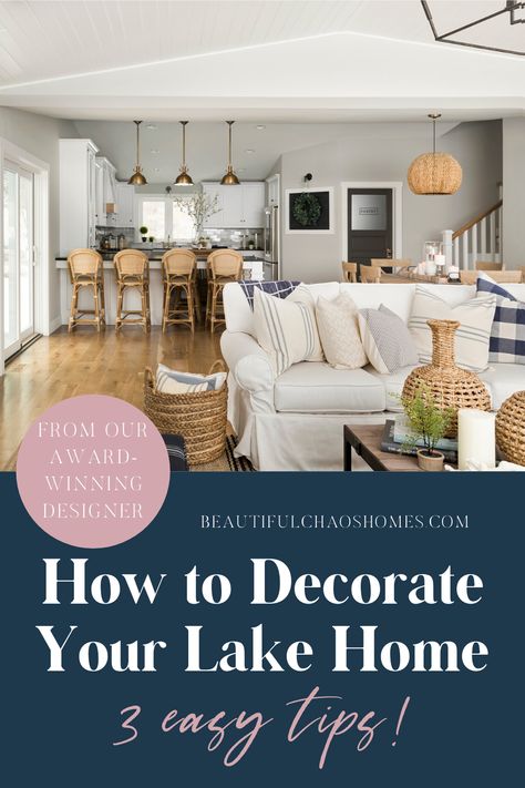 Lake House Kitchen Curtains, Lakehouse Interior Kitchen, Small Lake Cottage Interiors Ceiling Lights, Living Room Designs Lake House, Small Lake House Interior Cottage, Home Decor Lake House Interior Ideas, Lake House Table Decor, Minimalist Lake House Decor, Poconos House Decor