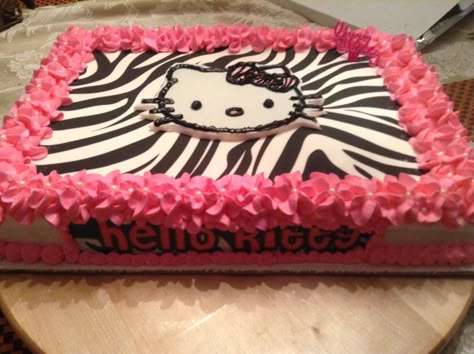 Hello kitty zebra birthday cake. Kitty made from fondant Birthday Cake Kitty, 2000s Birthday Party Theme, Cake Kitty, Y2k Birthday Party, Tort Hello Kitty, Bolo Da Hello Kitty, Kitty Birthday Cake, Hello Kitty Birthday Cake, Zebra Birthday