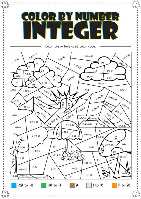 Integers Activities, Middle School Math Worksheets, Maths Colouring Sheets, Integers Worksheet, Fun Math Worksheets, Christmas Math Worksheets, Math Coloring Worksheets, Preschool Math Worksheets, Summer Math