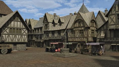 Medieval Town Square. Medieval or fantasy town square and market place, 3d digit , #ad, #fantasy, #town, #Square, #Medieval, #Town #ad Fantasy Town Square, Medieval Town Square, Medieval Reference, Dark Medieval, German Houses, Medieval Market, Medieval Aesthetic, Fantasy Town, Medieval Houses