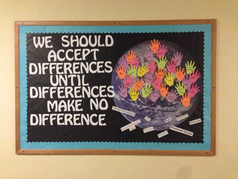 Great social justice bulletin board Diversity Bulletin Board, Bulletin Board Sayings, Cultural Sensitivity, Resident Assistant Bulletin Boards, Diversity In The Classroom, College Bulletin Boards, Teaching Tolerance, Interactive Bulletin Boards, Ra Bulletin Boards