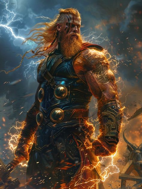 The name "Thursday" originates from Old English "Þūnresdæg", or "Þunor's day". Þunor, known in Old Norse as Thor (modern English), was the Norse god of thunder and strength. He wielded a mighty hammer and was the protector of gods and humans against the forces of evil. #norsegods #thursday #thor Thor God Of Thunder Norse Mythology, Thor Norse Mythology Wallpaper, Thor Mythology Art, Norse Fantasy Art, Nordic Mythology Aesthetic, Thor Norse Mythology, Thor Mythology, Marvel Horror, Norse Thor