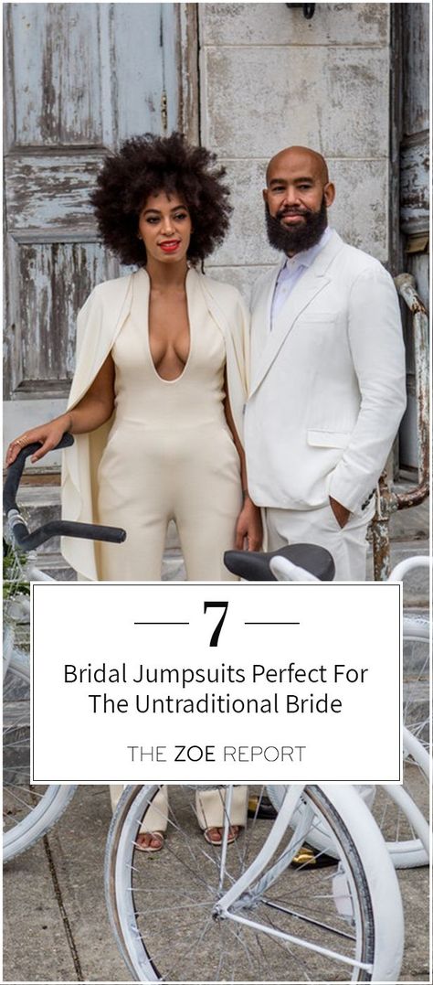 nontraditional wedding dress ideas jumpsuits Black Wedding Jumpsuit The Bride, Wedding Jumpsuit The Bride, Wedding Nontraditional, Solange Knowles Wedding, Solange Wedding, Pagan Wedding Dresses, Outdoor Wedding Outfit, Wedding Jumpsuits, Clean Wedding Dress