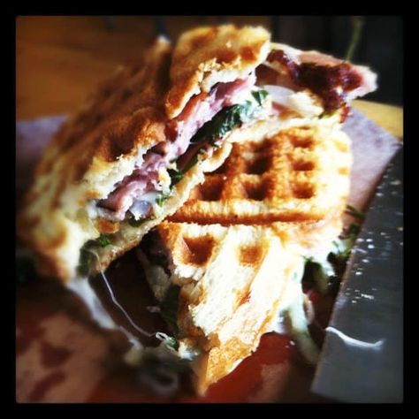 Waffle-Iron Ham and Cheese Panini Grilled Ham And Cheese, Waffle Iron Recipes, How To Make Waffles, Waffle Maker Recipes, Foods With Iron, Grilled Ham, Waffle Fries, Waffle Sandwich, Pizza Ingredients