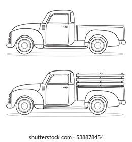 Similar Images, Stock Photos & Vectors of Pick-up truck. Vector outline doodle illustration - 538878454 | Shutterstock Christmas Scene Drawing, Truck Quilt, Cubby Tags, Windmill Art, Vintage Pickup Trucks, Intarsia Woodworking, Old Pickup Trucks, Truck Coloring Pages, Dodge Truck