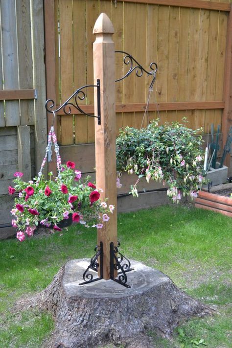 Pot Gantung, Tree Stump Planter, Garden Houses, نباتات منزلية, Old Tree, Garden Yard Ideas, Tree Stump, Backyard Projects, Summer Decorating