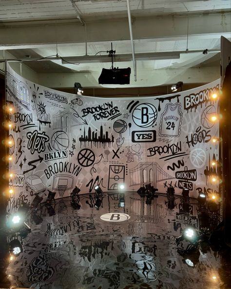 Cool project alert 🚨🏀 I created the set design for the @brooklynnets media day!!! When @yesnetwork reached out and asked if I was interested in creating this year’s backdrop, it was a no-brainer! As you know, I’m a big basketball fan and it was so fun to create a design inspired by Brooklyn. Today we got to go behind the scenes and see everything in action! 📽️ It was so awesome to see my artwork blown up, behind all of the Nets players! Keep a lookout for my artwork on @yesnetwork this season... Media Day, Basketball Fans, Brooklyn Nets, Set Design, Behind The Scenes, Brooklyn, This Year, Basketball, Fan