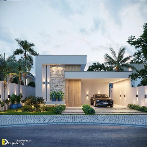 Modern House Front Elevation Design Ideas | Engineering Discoveries One Floor House Design Modern, Modern House 1 Floor, Single Floor House Design, House Design Trends, Small House Design Exterior, Modern Bungalow House, Modern House Facades, House Arch Design, Modern Exterior House Designs