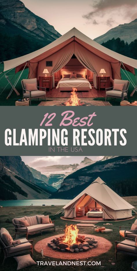 Searching for the ultimate glamping experience? Explore 12 incredible glamping resorts across the U.S. that blend luxury with the great outdoors. Whether you’re craving a mountain retreat or a desert escape, these destinations offer unforgettable stays. Pack your bags for a unique adventure! #LuxuryCamping #ExploreUSA Yurt Tent Camping Glamping, Unique Glamping Ideas, Yurt Glamping Luxury Camping, Best Glamping Resorts, Camping Ground Ideas, Glamping Resort Ideas, Glamping On A Budget, Glamping Resorts Luxury Camping, Mountain Glamping