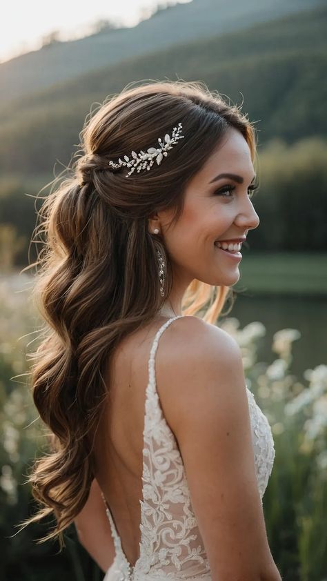 15 Stunning Bridesmaid Hairstyles to Wow on the Big Day - Fads Half Open Hairstyles Wedding, Beach Wedding Hair Medium Length, Wedding Hairstyles Half Up Half Down Asian Hair, Bridal Hair Half Up Ponytail, Half Updo Wedding Hair With Veil, Bride Hair Straight, Bride Hair Half Up Half Down With Veil, Bridal Hair Half Up Half Down Medium Length, Half Down Wedding Hair