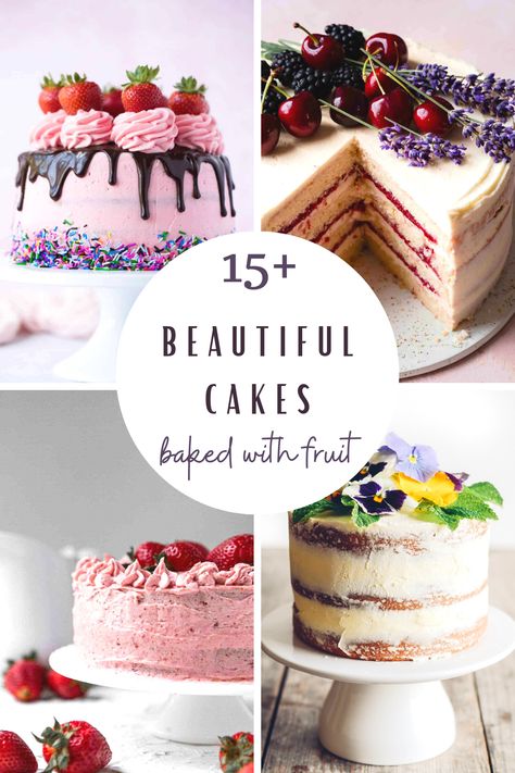 Everyday Party Magazine is sharing 15 beautiful cakes baked with fruit. These cakes are perfect for spring and summer celebrations or Sunday desserts! #EverydayPartyMagazineRecipes #Cakes #RecipeRoundUp Spring Birthday Desserts, Fresh Birthday Cake, Fruit Filled Birthday Cake, Fruit Cake Flavors, Fruity Cake Ideas, Fruit Flavored Cakes, Fruit Cakes Birthday, Summer Cake Flavors, Spring Cake Flavors