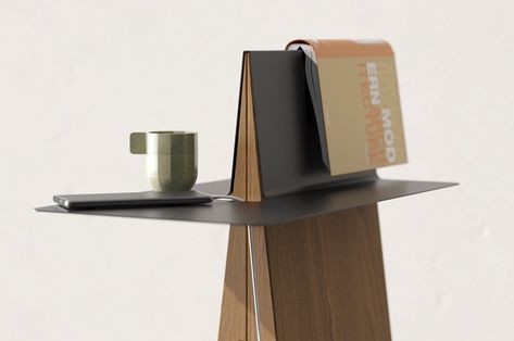 Cowboy Side Table doubles as a bookmark - Yanko Design Furniture Design Concept, Fashion Shop Interior, German Furniture, Small Storage Shelves, Classic Side Table, Concept Furniture, Book Rest, Book Holder, Kids Interior Room