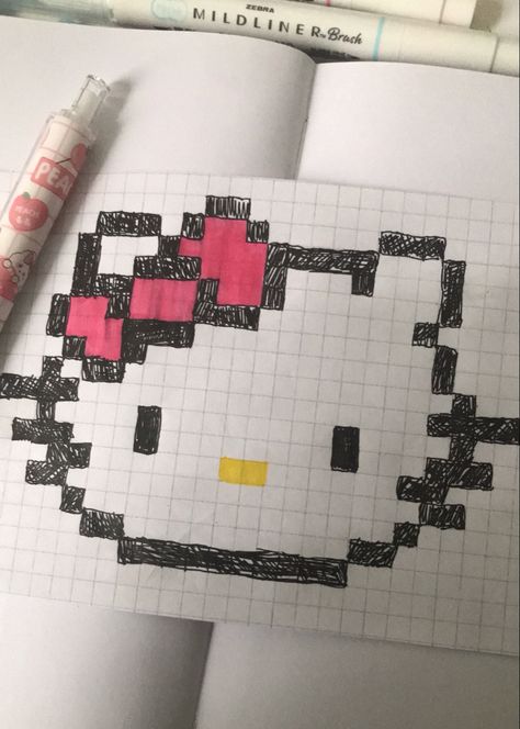 #hellokitty #pixelart #drawing #4u Hello Kitty Sketchbook Cover, Drawing Ideas Hello Kitty, Hello Kitty Pixel Art, Square Drawing, Easy Drawing Ideas, Book Theme, Kitty Items, Kitty Drawing, Sketchbook Ideas