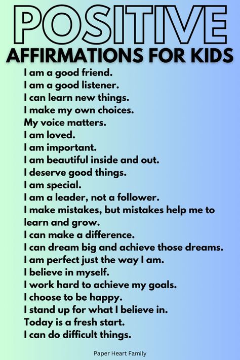 Raising confident kids can be simple with these positive affirmations for kids. They are great to incorporate into your daily morning routine. Reciting these everyday is a great step in building self esteem in kids. Positive Affirmation Activities For Kids, Son Affirmations, Kid Affirmations Self Esteem, Daily Affirmations For Teen Boys, Positive Affirmations For Kids Boys, Building Self Esteem In Kids, Affirmations For Teenage Son, Positive Affirmations For Kids Classroom, Biblical Affirmations For Kids