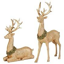 Gold Reindeer Decor, Deer Christmas Decor, Deer Decorations, Silver And Gold Christmas, Reindeer Figurines, Christmas Deer Decorations, Gold Holiday Decor, Reindeer Decor, Deer Figurines