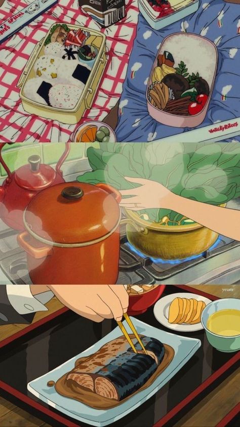 Ghibli Food Wallpaper, Anime Cooking Aesthetic, Ghibli Food, Studio Ghibli Background, Food Artwork, Food Illustration Art, Ghibli Artwork, Karakter Disney, Cute Food Drawings