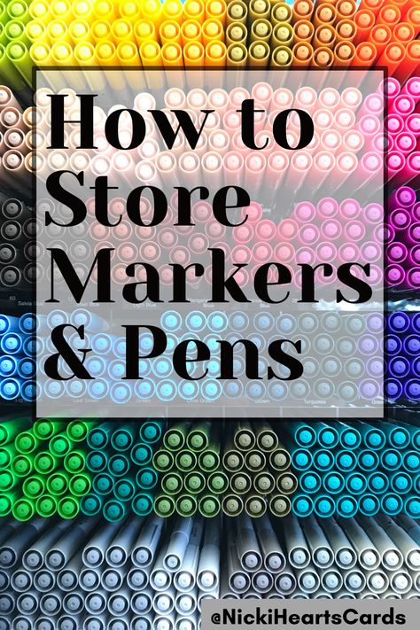 Did you know that how you store your markers and pens can extend or shorten their life? If you use markers and pens in your crafting, make sure to check out these tips and ideas for how to store copic markers, watercolor pens, felt tip pens, sharpies, etc. #organizationhacks #organization #craftroom #craftroomorganization #craftsupplies #storingmarkers #howtostorecopics #howtostoremarkers #storagetips #craftsupplies #storingcraftsupplies #pens #markers #copiccoloring #alcoholinks #tutorial How To Store Markers, Organizing Markers And Pens, Sharpie Storage Ideas, Organizing Pens And Markers, Organize Pens And Markers Storage Ideas, Sharpie Storage, Marker Storage Ideas, Storing Markers, Diy Marker Storage