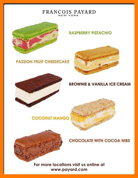 I scream, You scream, We all scream for FP Patisserie Macaron Ice Cream Sandwiches! Available at Francois Payard at The Plaza Food Hall. French Ice Cream, Macaron Ice Cream, Macaron Ice Cream Sandwich, Mango Chocolate, Gourmet Sweets, Foodie Friday, French Macaroons, Ice Cream Sandwiches, Cream Sandwich