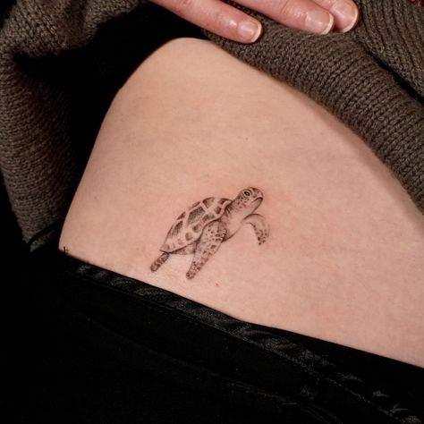 Lil #turtle on the #hip #tattoo #fineline #microrealistic Turtle Hip Tattoo, Tattoo Hip, Tattoo Foot, Turtle Tattoo, Hip Tattoo, Fine Line, Doodles, Tattoos